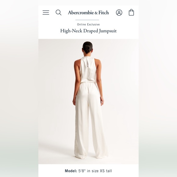 Abercrombie & Fitch PETITE White High-neck Draped Jumpsuit - Picture 3 of 5